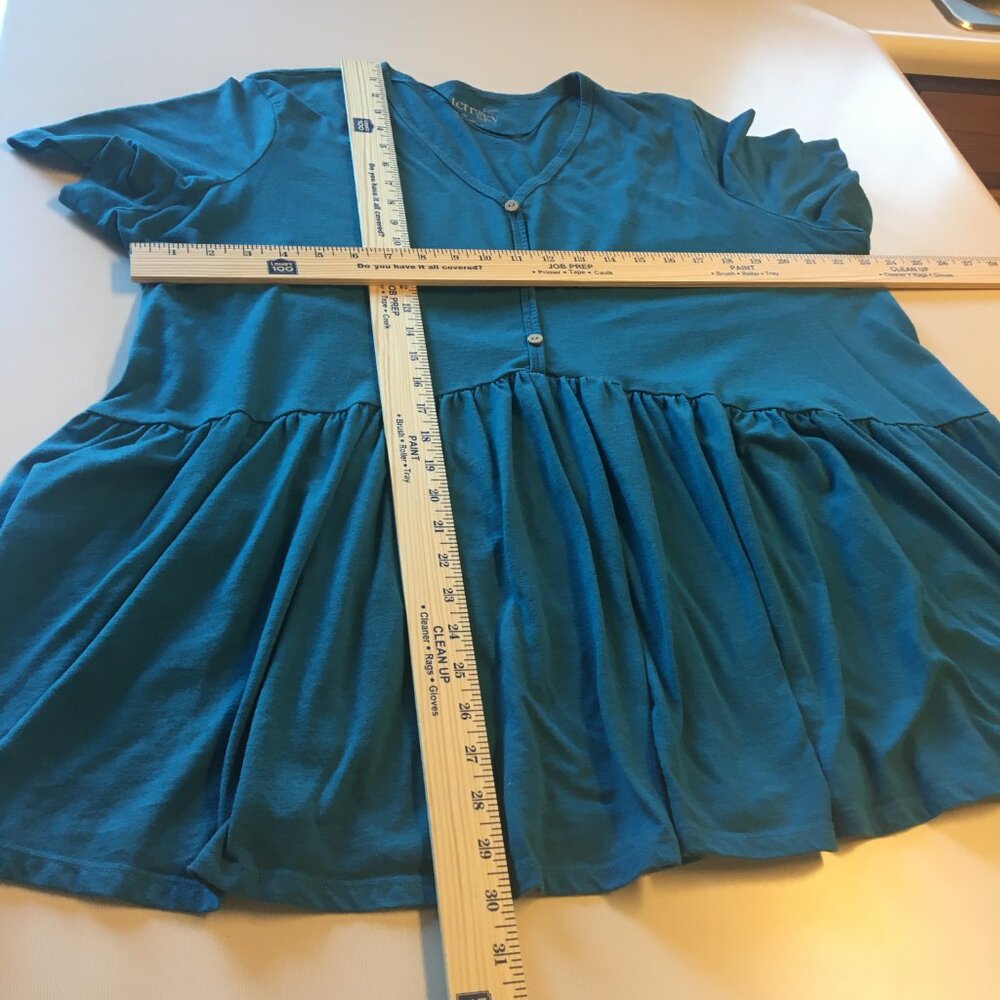 Terra & Sky Womens Plus Size 2X Knit Babydoll Henley Top Teal Flowy - Picture 4 of 9